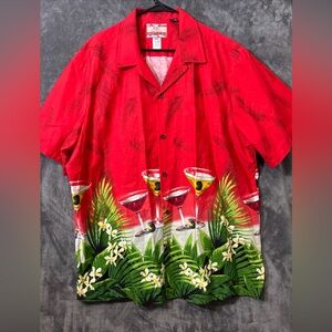 RJC Hawaiian Shirt 2 XL Men's Red Martini Button-Up Short Sleeve Made In USA